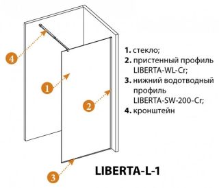Душевая перегородка CEZARES LIBERTA-L-1-110-120-C-NERO кронштейн 120см