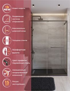 Душевая дверь CEZARES  LUX-B-FS-11-140-C-GM оружейная сталь