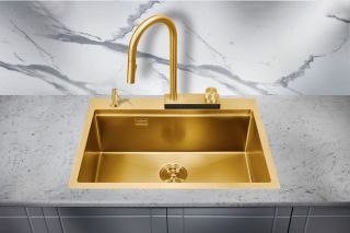 Мойка для кухни Milacio Denia 68 Steel MC.77418 в комплекте со смесителем и коландером брашированное золото