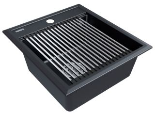 Комплект Paulmark: мойка Stepia 45 и ролл-мат Step PM114651-BLM+R375-BS чёрный металлик/брашированная нержавеющая сталь