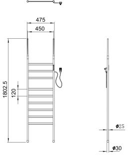Полотенцесушитель электрический Wonzon & Woghand Bremen WW-A207-GM 47x180 см тёмный графит