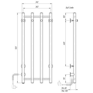 Полотенцесушитель электрический Domoterm Танго DMT 109-V4 36x 92 EK L чёрный