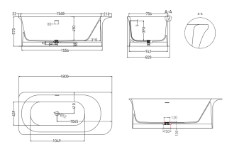 Ванна из искусственного камня Salini Ninfea S-Stone 102721MRH 180x82см RAL снаружи