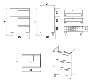 Напольная тумба под раковину Misty Ненси 60см серый