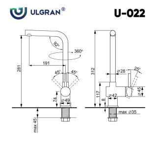 Смеситель для кухни Ulgran Classic Ulgran 022(343) антрацит