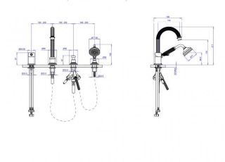 Смеситель на борт ванны однорычажный с выдвижным душем и переключателем Cezares OLIMP-BVDM-03/24-L