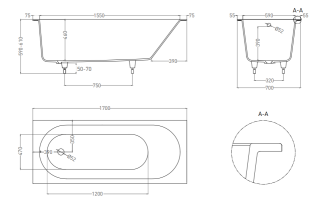 Ванна из искусственного камня Salini Ornella S-Sense 102313G 170x70см белый глянцевый
