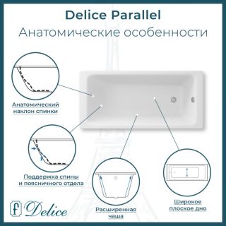 Ванна чугунная Delice Parallel DLR220505RB 170х70 с черными матовыми ручками