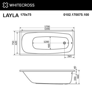 Гидромассажная ванна WHITECROSS Layla 0102.170075.100.SMARTNANO.CR 170x75 см Smart Nano хром