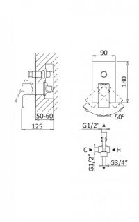 Встраиваемый однорычажный смеситель для душа с переключателем, чёрный матовый Cezares PORTA-VDIM-NOP