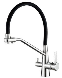 Смеситель для кухни Haiba HB76855 с подключением фильтра питьевой воды чёрный/хром