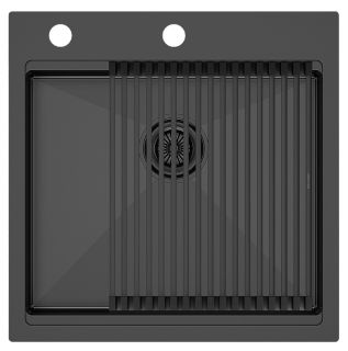 Комплект Paulmark: мойка Kroner-Pro 51 и ролл-мат Pro PM705151-GM+R405-GM воронёная сталь