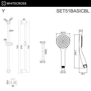 Душевой гарнитур на штанге WHITECROSS SET51BASICBL чёрный матовый