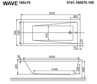 Гидромассажная ванна Whitecross Wave 0101.160070.100.SOFT.CR 160x70см Soft хром