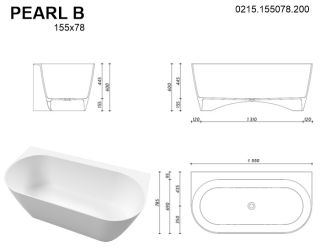 Ванна из искусственного камня Whitecross Pearl B 0215.155078.200 155x78см белый матовый