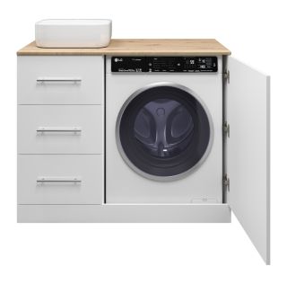 Напольная тумба под раковину Misty Респект под стиральную машину 110см левая белый/дуб Артизан