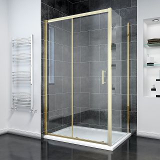 Душевой уголок Veconi Rovigo RV-055G, 1000х1000х1950, золото брашинг, прозрачное стекло