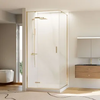 Душевой уголок Veconi Rovigo RV-073G, 1000х1000х1950, золото брашинг, прозрачное стекло