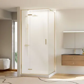 Душевой уголок Veconi Rovigo RV-073RG/L, 1000х900х1950, золото брашинг, стекло дождь