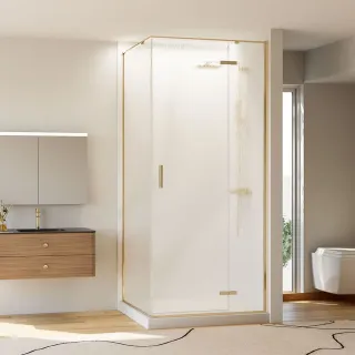 Душевой уголок Veconi Rovigo RV-073RG/R, 900х1000х1950, золото брашинг, стекло дождь