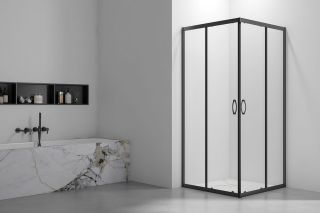 Душевой уголок Veconi Rovigo RV-101B, 900x900x1900, черный, стекло прозрачное