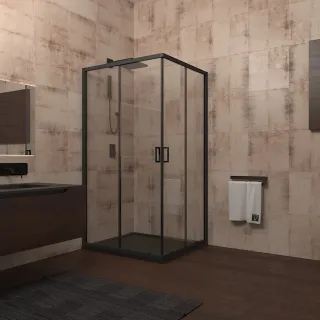 Душевой уголок Veconi Rovigo RV-13, 1200x1200x1950, черный, стекло прозрачное