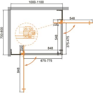 Душевой уголок CEZARES SLIDER-AH-2-70/80-100/110-BR-Cr