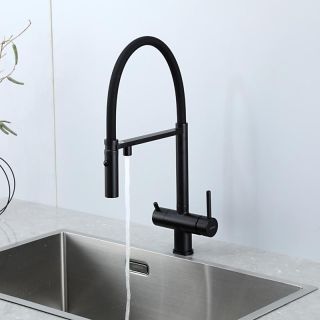 Смеситель для кухни Gappo G4397-86 с подключением фильтра питьевой воды и гибким изливом чёрный