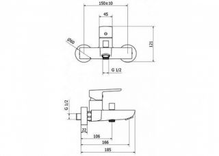 Смеситель для ванны и душа однорычажный, хром Cezares FLORIAN-VM-01