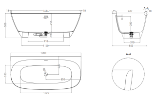 Ванна из искусственного камня Salini Sofia Wall S-Stone 102522MRH 170x80см RAL снаружи