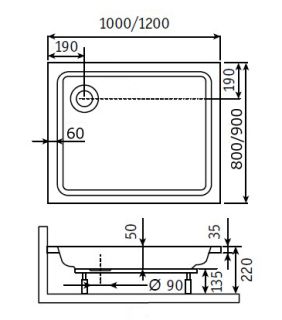 Поддон для душа RGW STYLE PR 900х1200х220