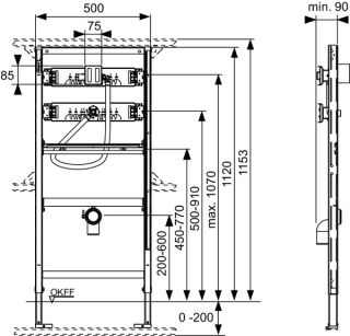 Tece Инсталляция U1 для писсуара, высота 1120 мм 9320008