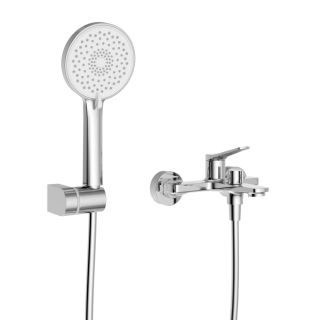 Смеситель для ванны и душа в комплекте с ручным душем, шлангом и держателем BelBagno UNIQUE-VASM-CRM