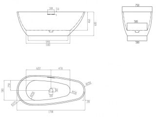 Ванна из искусственного камня ABBER Dortmund AM9911G 170x75см серый