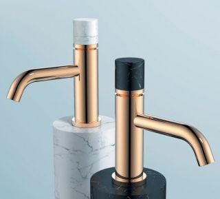 Смеситель для раковины Boheme Stick 121-G-MR-W золото/белый мрамор