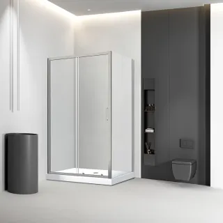 Душевой уголок Veconi Rovigo RV-046BС, 1400х1100х1950, никель брашинг, стекло прозрачное