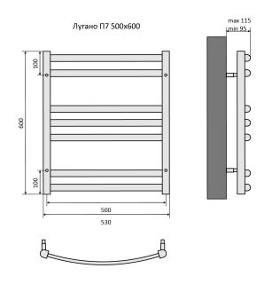 Водяной полотенцесушитель Aquatek Лугано AQ DOC0760BL П7 50x60см чёрный муар