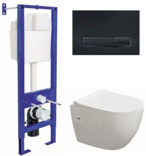 Комплект Berges 4в1 042445: инсталляция ATOM Line 410 кнопка SoftTouch чёрная унитаз Okus сиденье Okus Slim SO