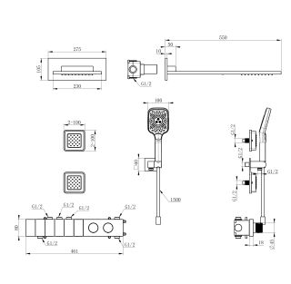 Душевой комплект Wonzon & Woghand WW-D4538-A-BG с термостатом брашированное золото