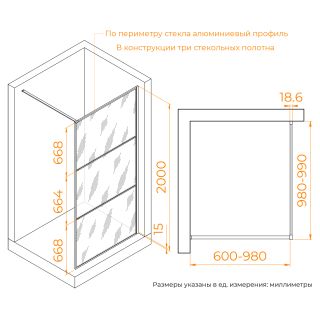 Душевая перегородка RGW WA-09B 06100910-34 100 см чёрный
