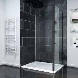 Боковая панель Veconi KP-14B, 800x1950, черный матовый, прозрачное стекло